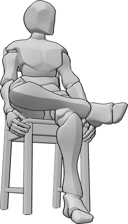 Posen-Referenz- Lässig sitzende Pose - Mann sitzt lässig auf dem Stuhl und schaut nach links