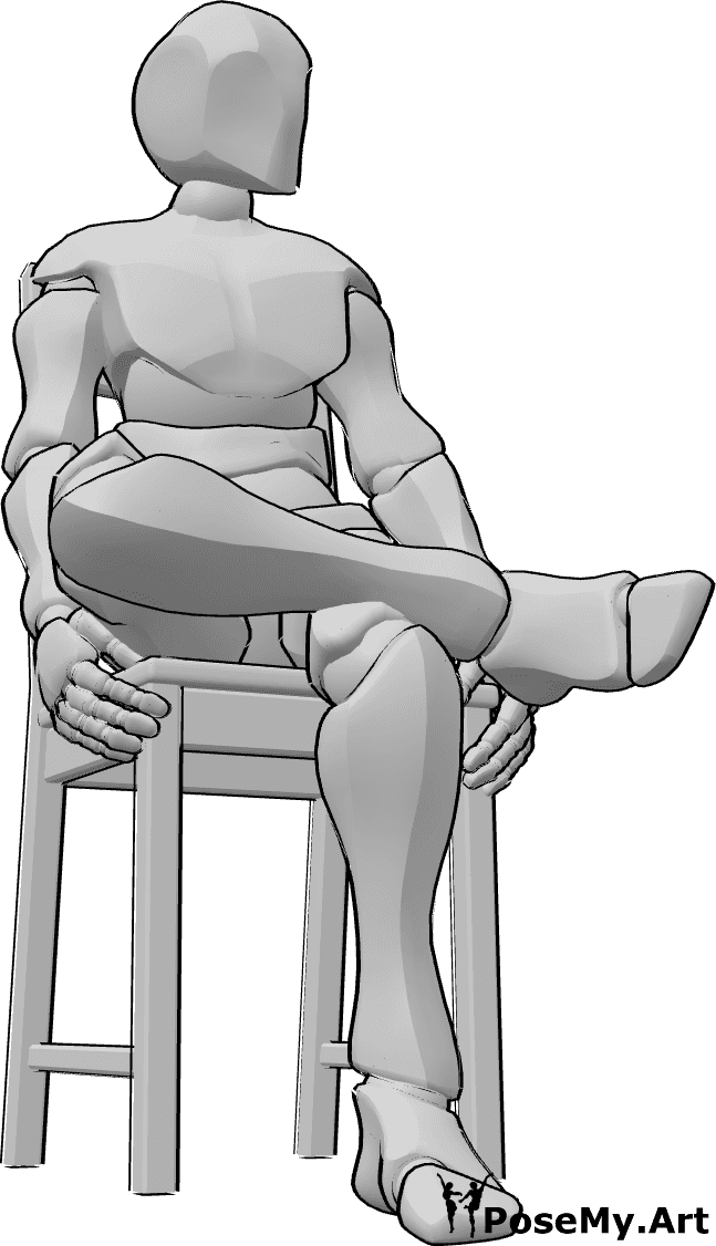 Referencia de poses- Postura sentada informal - Varón sentado en la silla despreocupadamente y mirando a la izquierda