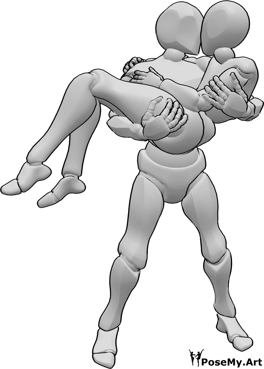 Referencia de poses- Manteniendo pose de beso - El macho sostiene a la hembra en sus brazos y la besa.
