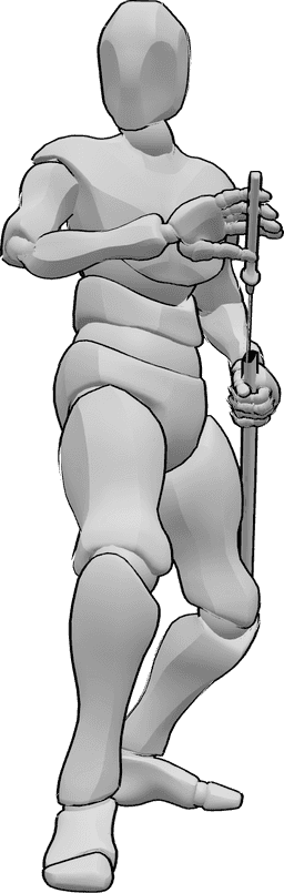 Posen-Referenz- Männliche Zeichnung Katana Pose - Das Männchen steht und zieht sein Katana aus der Scheide