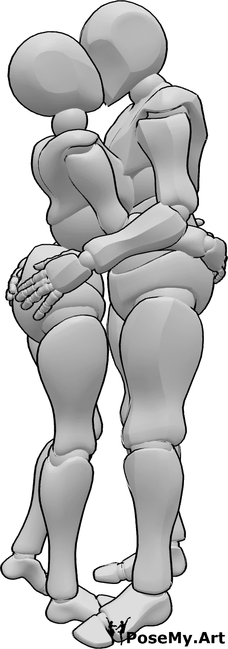 Referência de poses- Pose de beijo com abraço apertado - Homem e mulher abraçam-se com força e fazem pose de beijo