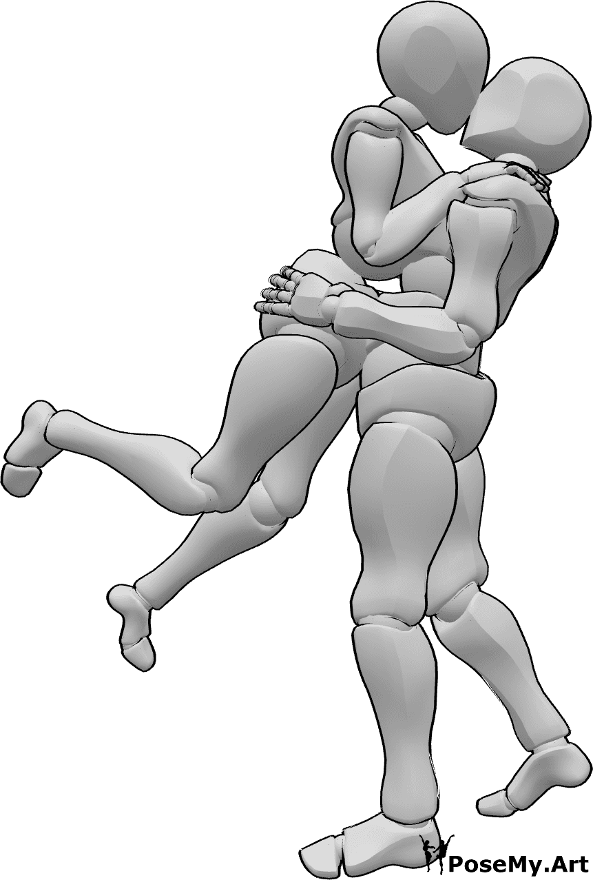 Referência de poses- Homem beija pose feminina - O macho levanta a fêmea no ar e beija-lhe a pose