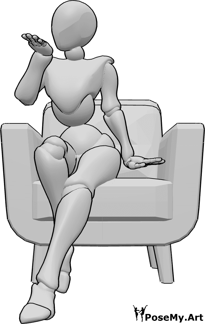 Pose Reference- Cute blowing kiss pose - Female is sitting in the armchair and blowing a kiss, cute sitting pose
