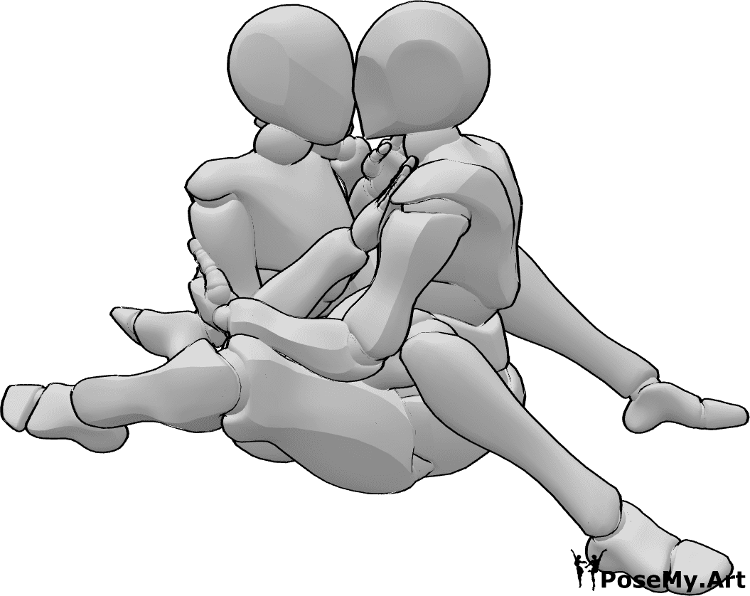 Posen-Referenz- Sitzende Umarmung küssende Pose - Männlich und weiblich sitzen und umarmen, küssen einander Pose