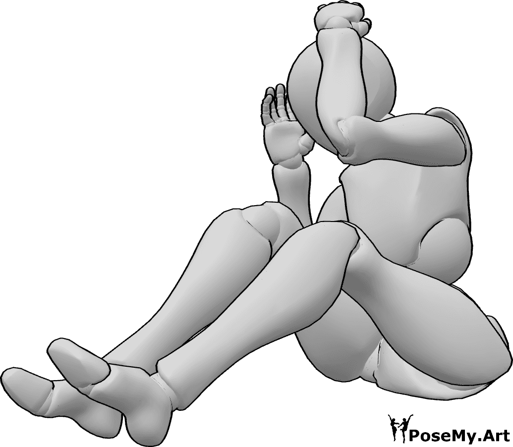 Posen-Referenz- Verängstigte weibliche Pose - Eine Frau sitzt auf dem Boden und hat Angst vor etwas, sie schützt ihren Kopf mit ihren Händen
