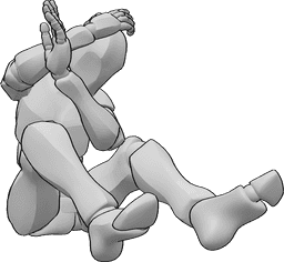 Posen-Referenz- Verängstigtes Männchen in sitzender Pose - Verängstigtes Männchen sitzt und erschrickt vor etwas und schützt seinen Kopf mit seinen Händen