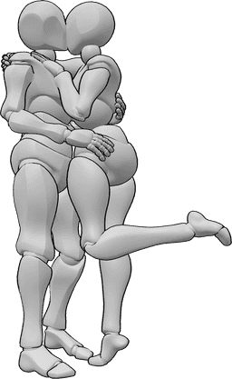 Posen-Referenz- Paar küssen kuscheln Pose - Weibliches und männliches Paar kuschelt, umarmt und küsst sich