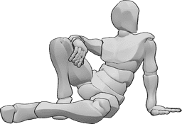 Riferimento alle pose- Posa seduta maschile - Uomo seduto e in posa, con la mano destra appoggiata sulla gamba destra e lo sguardo rivolto a sinistra