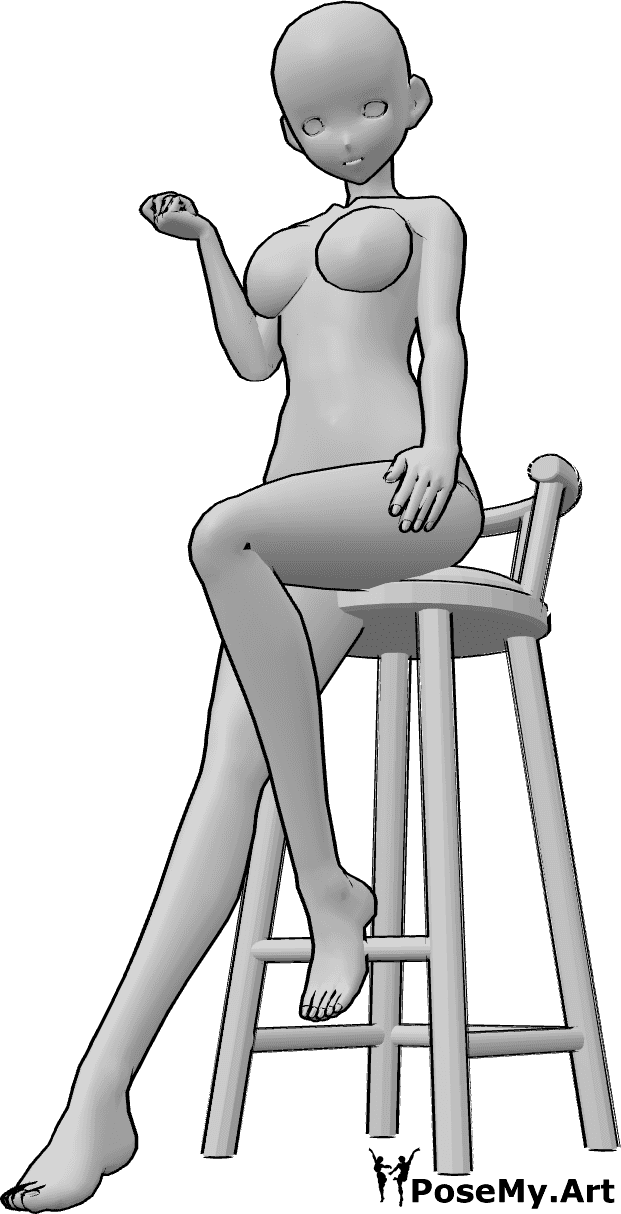 Posen-Referenz- Anime sexy sitzende Pose - Anime weiblich sitzt auf dem Barhocker und posiert sexy, anime sexy Pose