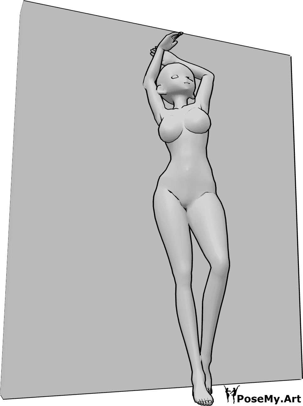 Riferimento alle pose- Anime sexy in posa appoggiata - Una donna antropomorfa è appoggiata al muro e in posa sexy, con lo sguardo rivolto verso l'alto