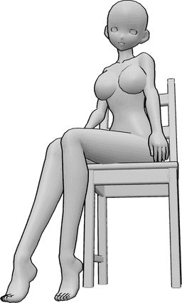 Riferimento alle pose- Posa sexy da seduti - Femmina Anime è seduto sulla sedia e in posa sexy, mostrando le gambe