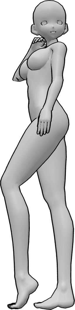 Posen-Referenz- Weibliche Rückblick-Pose - Anime weiblich steht und schaut zurück, posiert sexy, Anime sexy Pose