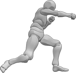 Referencia de poses- Masculino boxeo golpeando pose - El hombre está en posición de boxeo y golpea con la mano derecha