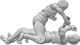 Pose Reference- Kneeling hitting pose - Male is kneeling and punching, hitting another male, male fighting pose