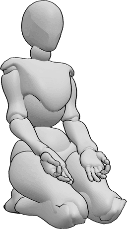 Posen-Referenz- Weibliche kniende Meditationshaltung - Frau meditiert, kniend und die Hände auf die Oberschenkel gestützt