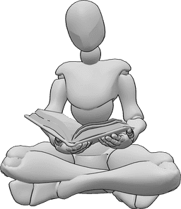 Pose Reference- Female sitting reading pose - Female is sitting and holding a book with both hands, holding book drawing reference