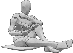 Pose Reference- Holding book reading pose - Male is sitting on a pillow and holding a book, reading, holding book drawing reference