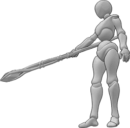 Referencia de poses- Hechicera pose femenina - Hembra maga sostiene un bastón en la mano derecha y lanza un hechizo con él