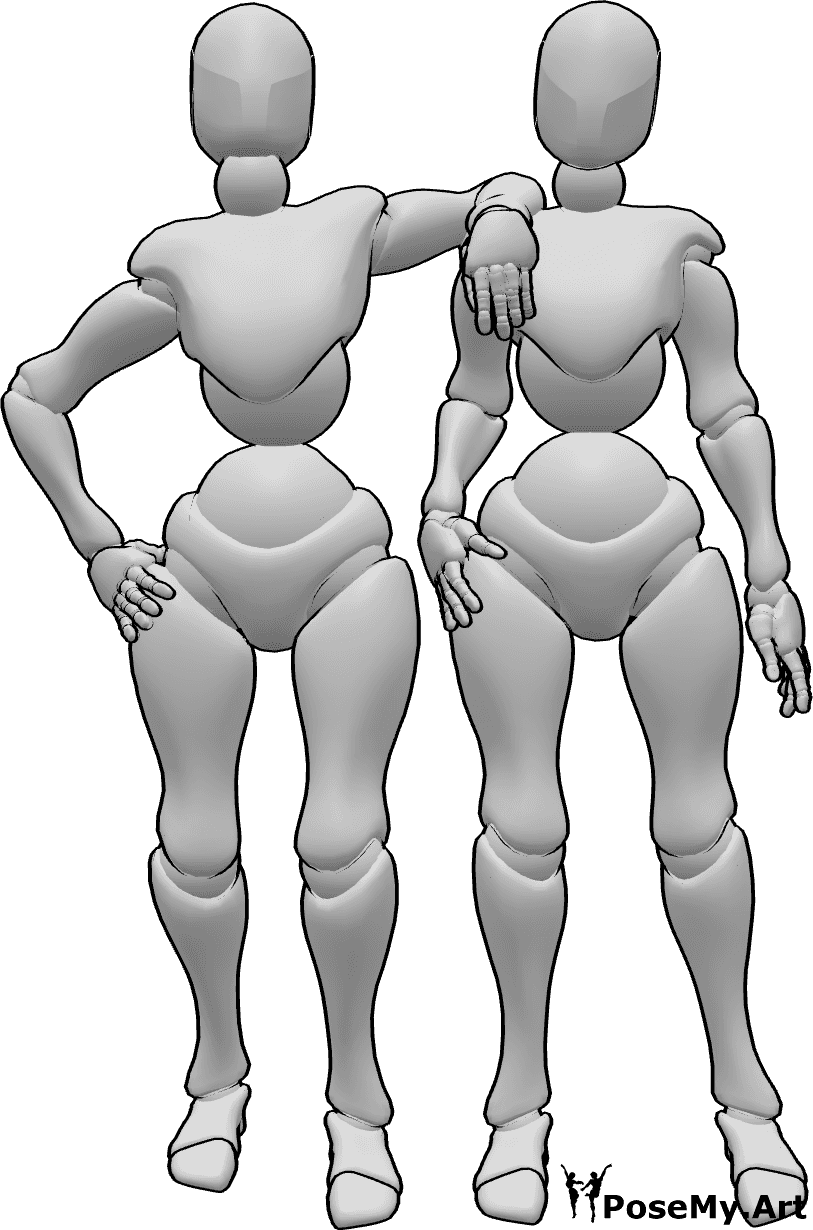 Référence des poses- Deux femmes en duo posent - Deux femmes debout l'une à côté de l'autre posent