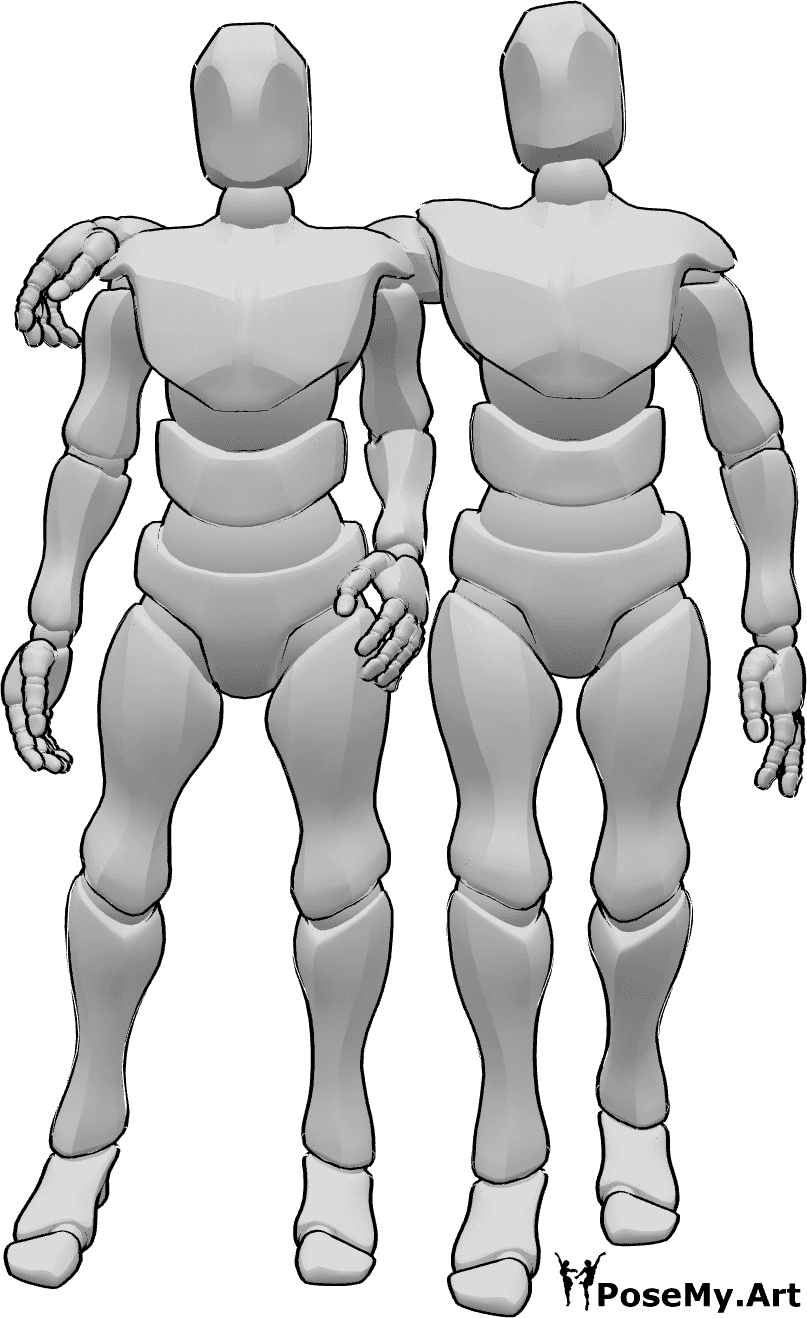 Riferimento alle pose- Due coppie di uomini in posa - Due uomini in piedi uno accanto all'altro posano