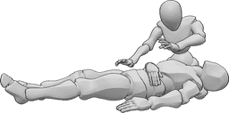 Pose Reference- Female healing male pose - Female healer is healing the male, who is lying injured on her lap