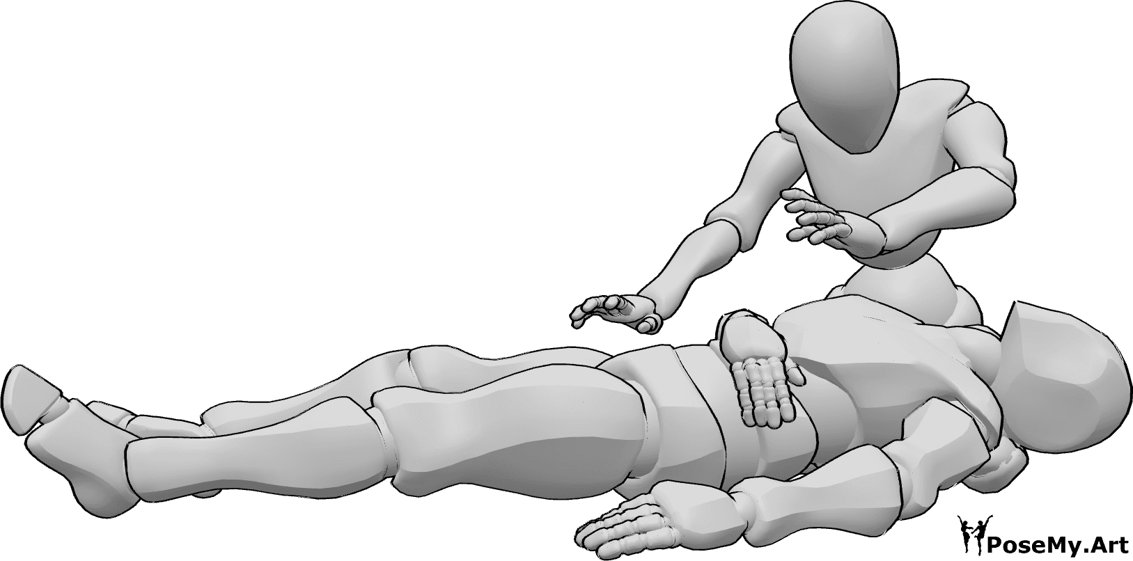 Pose Reference- Female healing male pose - Female healer is healing the male, who is lying injured on her lap