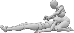 Referência de poses- Pose feminina de cura feminina - A curandeira está a curar a mulher que está deitada ferida no seu colo