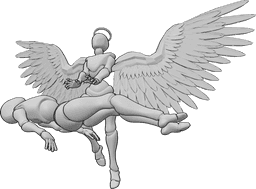 Referencia de poses- Postura del ángel sanador - Un ángel sanador se cierne sobre la mujer herida y le lanza un hechizo curativo.