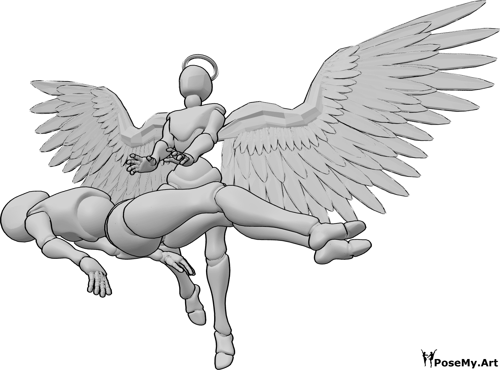 Posen-Referenz- Engel-Heiler-Pose - Ein weiblicher Heilengel schwebt und wirkt einen Heilzauber auf die verletzte Frau