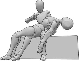 Referencia de poses- Postura de curación sentada - Curandera sentada curando a una mujer herida que está tumbada en su regazo.