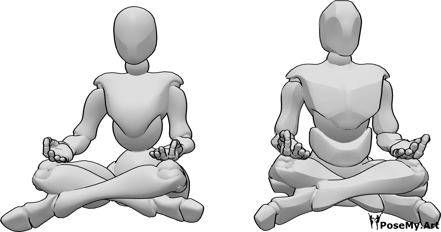 Posen-Referenz- Weiblich männlich meditierende Pose - Weibliche und männliche Meditierende in gemeinsamer Pose