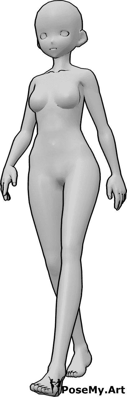 Riferimento alle pose- Anime femmina che cammina in posa - Anime femmina sta camminando casualmente, anime femmina corpo posa