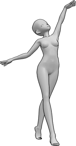 Referência de poses- Pose de dança feminina de anime - Mulher anime está a dançar ballet, pose de corpo de mulher anime