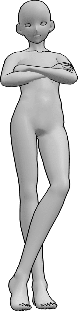 Posen-Referenz- Anime Pose mit gekreuzten Armen - Anime-Männchen steht lässig mit gekreuzten Armen und Beinen
