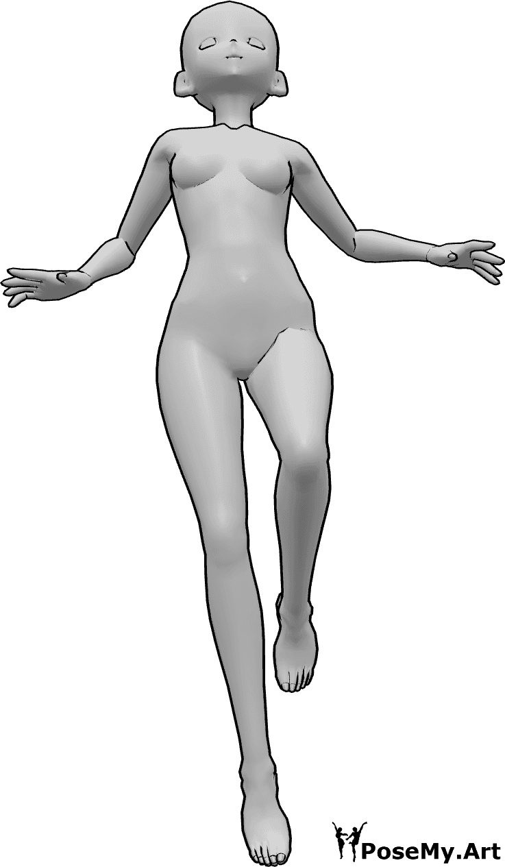 Pose Reference- Anime female floating pose - Anime female is floating and looking up, balancing with her hands