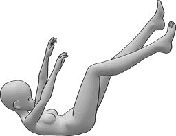Referência de poses- Pose de queda flutuante - Mulher de anime está a flutuar, caindo inconscientemente, pose flutuante de anime