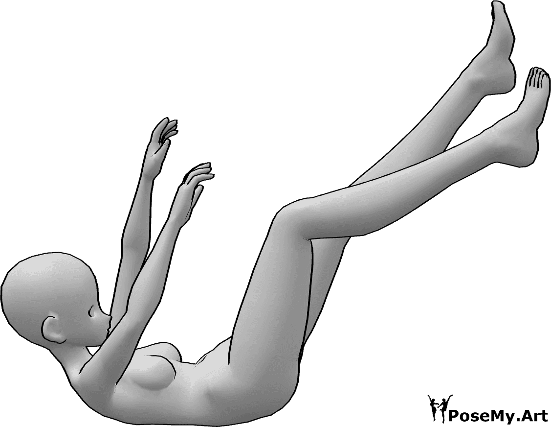 Referencia de poses- Postura flotante de caída - Anime femenino está flotando, cayendo inconscientemente, anime pose flotante