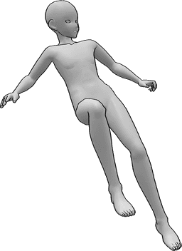 Posen-Referenz- Anime männliche schwimmende Pose - Anime Männchen schwebt und schaut nach links, Anime schwebende Pose