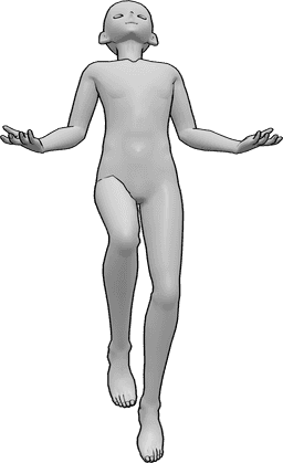 Referência de poses- Pose flutuante de mãos levantadas - Anime masculino está a flutuar, levantando as mãos e olhando para cima