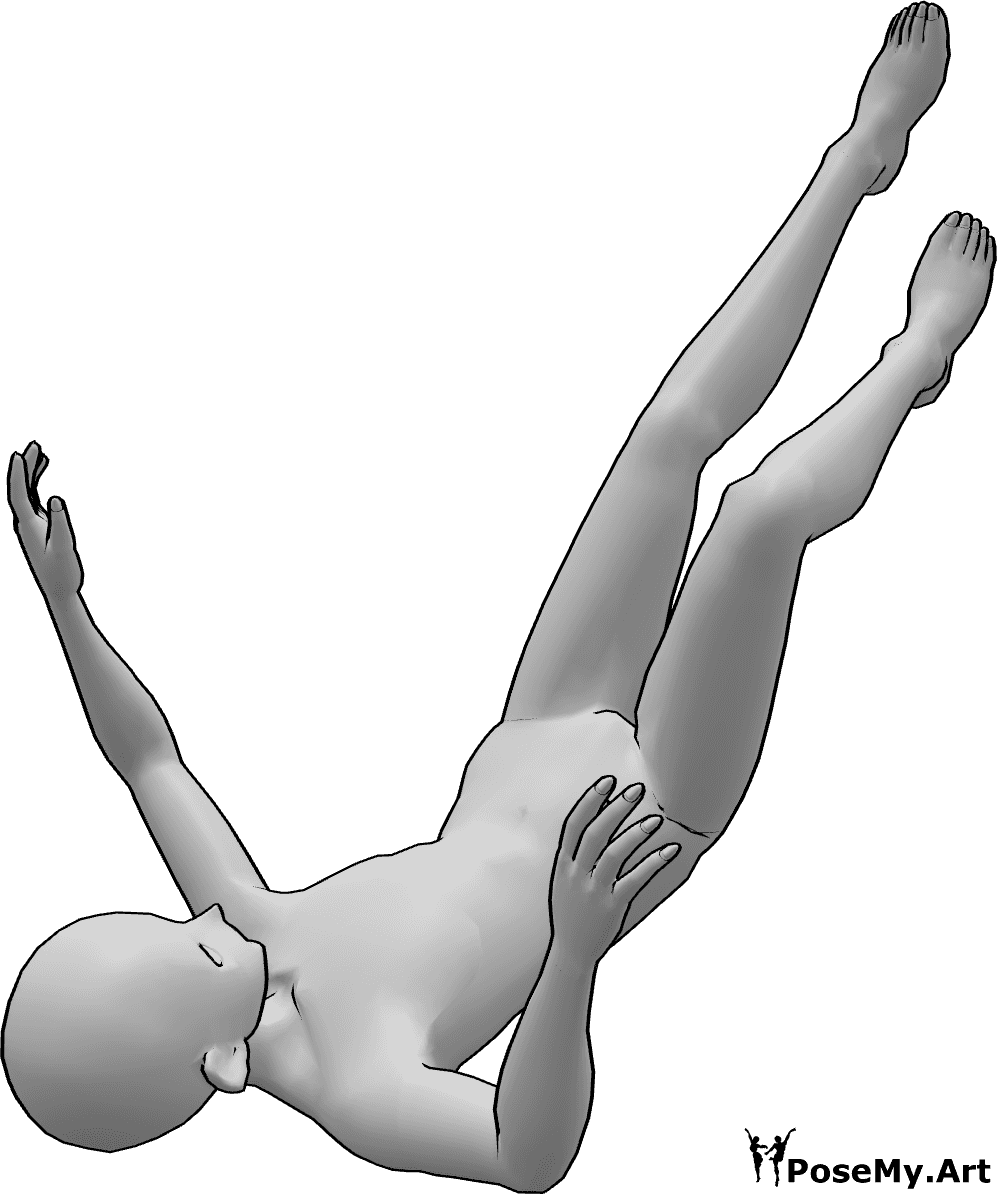 Posen-Referenz- Umgekehrt schwebende Pose - Anime männlich schwebt kopfüber unbewusst, Anime schwebenden Pose
