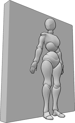 Riferimento alle pose- Nascondersi dietro il muro - La donna è in piedi, guarda a destra e si nasconde da qualcosa dietro il muro.