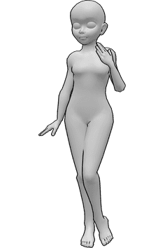 Pose Reference- Shy standing pose - Shy anime female standing pose