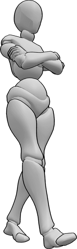 Pose Reference- Folding arms walking pose - Female is folding her arms and walking, female folding arms pose