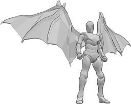 Pose Reference- Devil wings standing pose - Male with devil wings is standing, his hands are clenched into fists