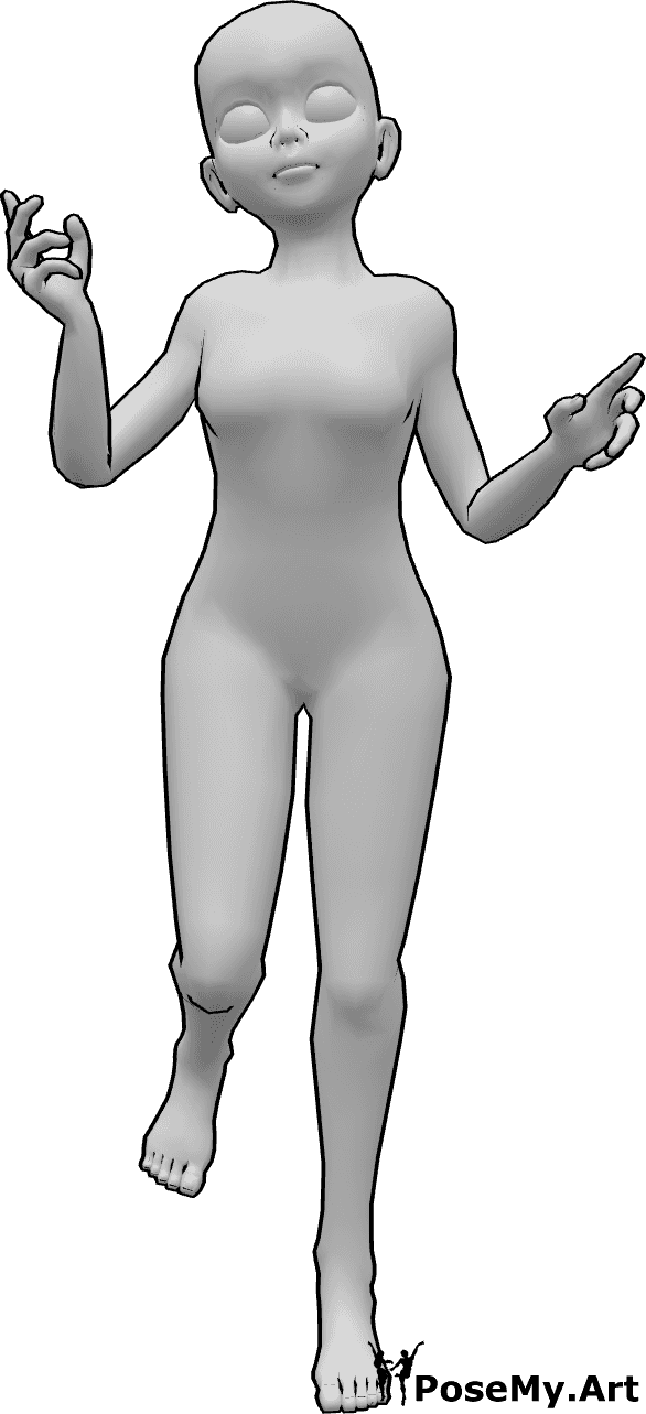 Référence des poses- Pose de saut joyeuse - Une femme animée heureuse prend la pose pour sauter