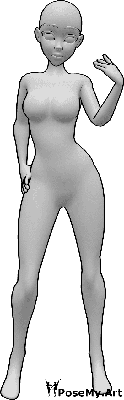 Referencia de poses- Postura de ligue seguro - Mujer anime confiada está coqueteando pose