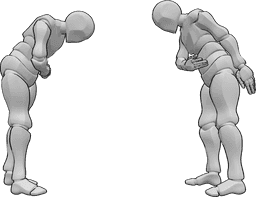 Pose Reference- Two males bowing pose - Two males are standing and bowing to each other, male bowing pose
