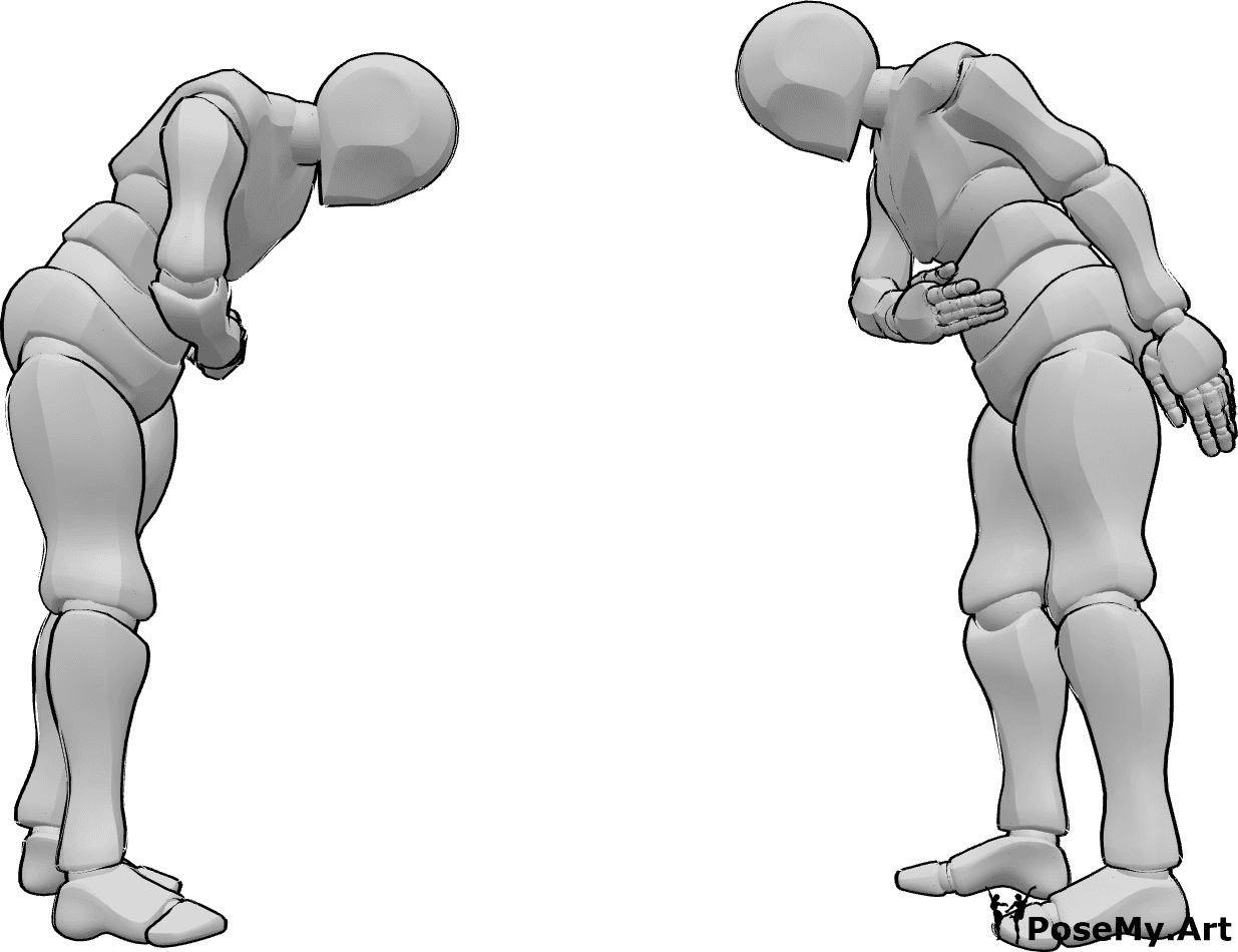 Pose Reference- Two males bowing pose - Two males are standing and bowing to each other, male bowing pose