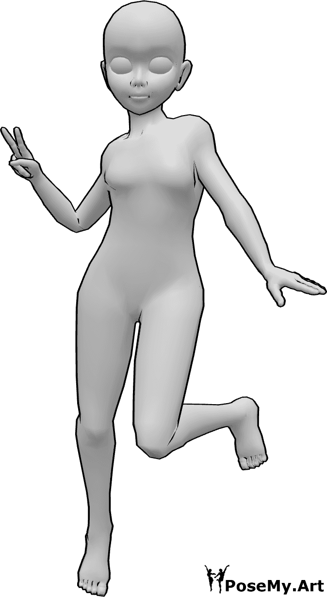 Anime Girl Poses - Female jumping pose