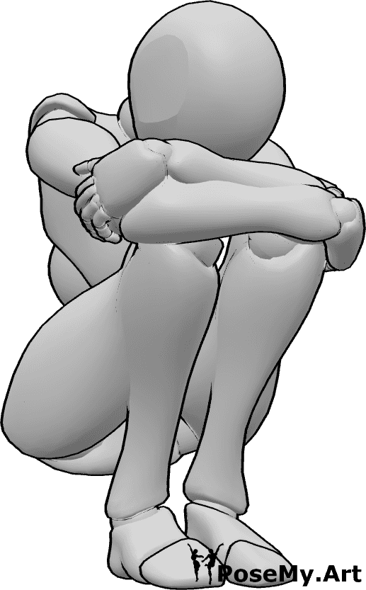 Pose Reference- Scared female squatting pose - Scared female is squatting and hugging her knees, hiding from something